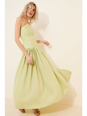 Rendoll Lexy Linen Blend Maxi Dress Green Formal Contemporary Elegant Womens 12
